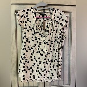 J. Crew Black and Cream Pleated Tie Front Blouse